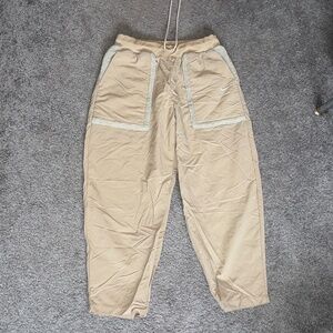 Nike Windbreaker Tan Sherpa Lined Pocket Trim Joggers Size Large